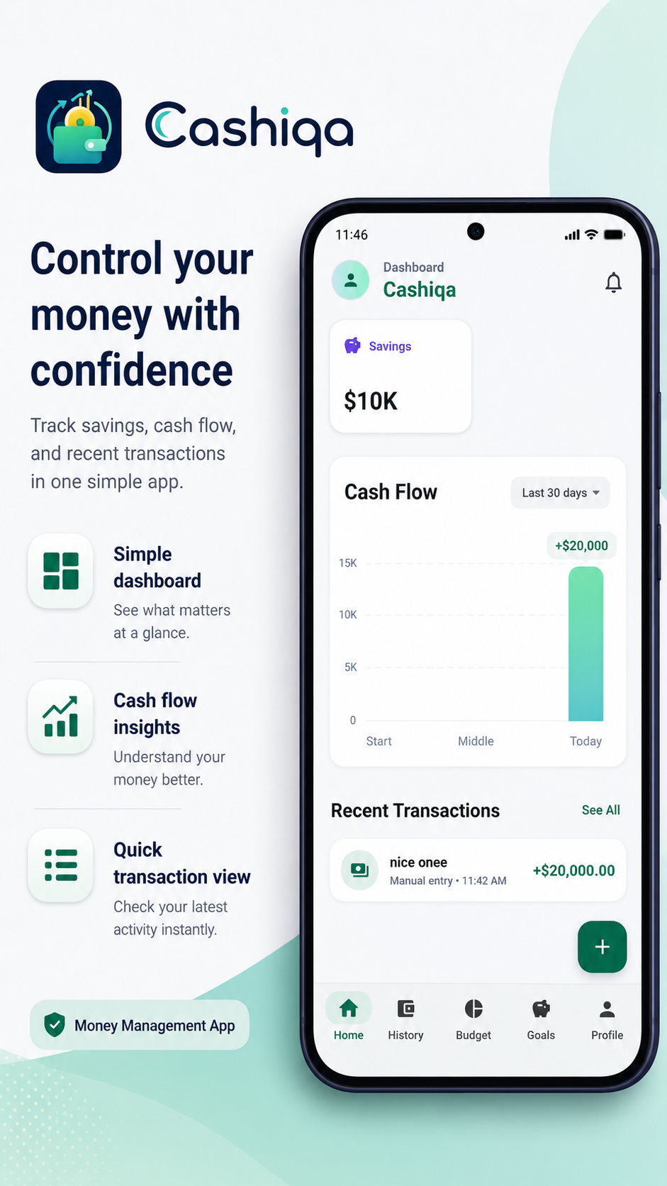 Cashiqa money management app screenshot
